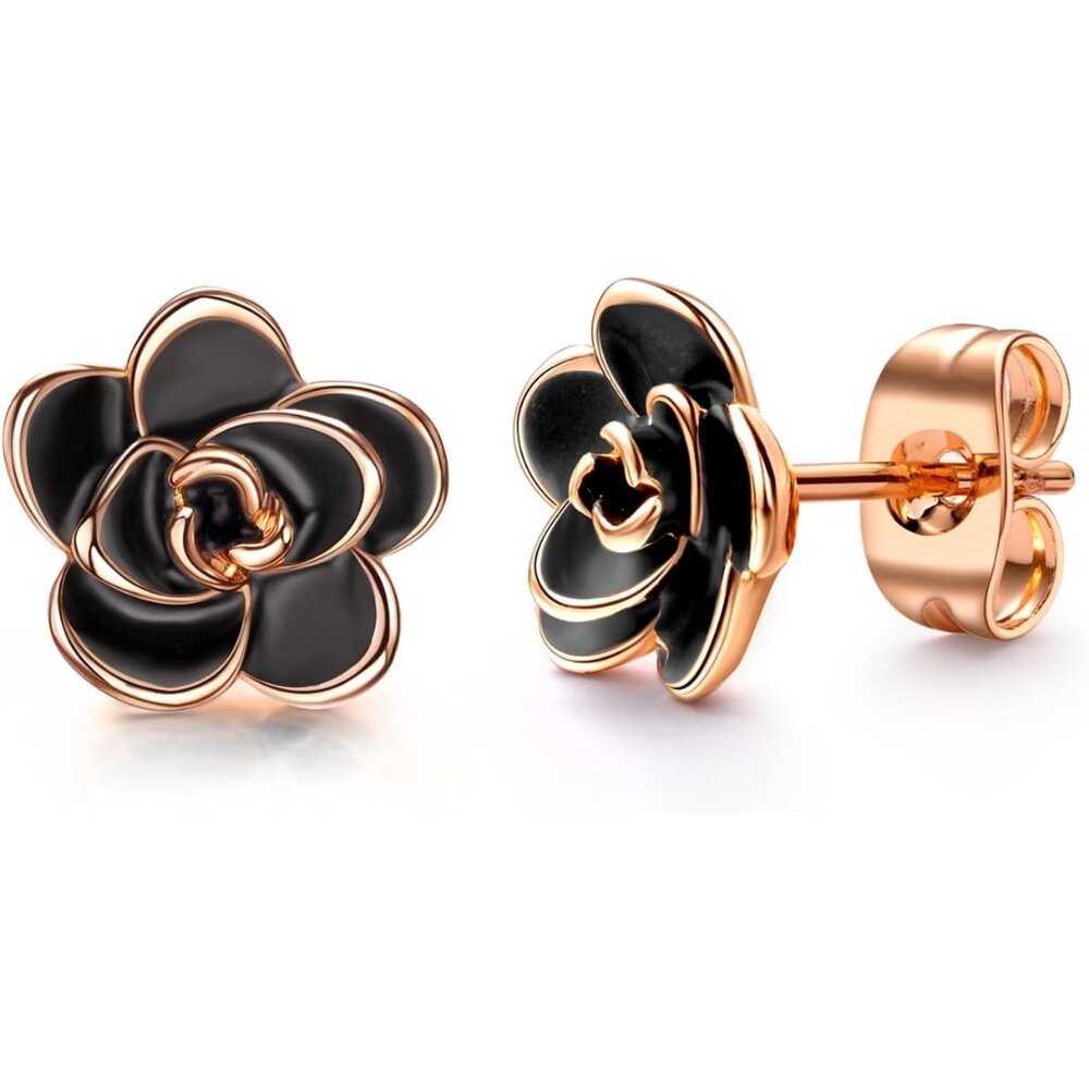 Women Rose Flower Stud Earrings for Sensitive Ears Hypoallergenic